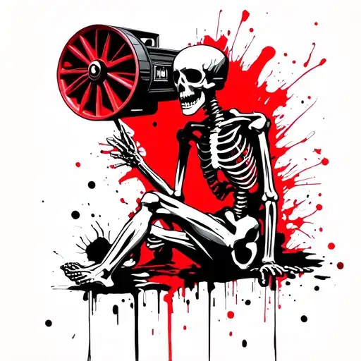 Movie Projector Skeleton Sitting