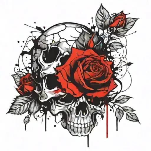 Skull Roses Cross Around Delicate Flowers