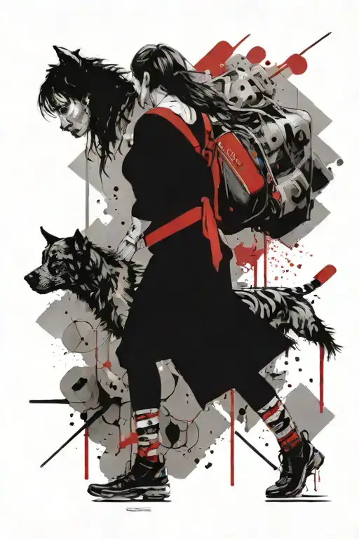 A Woman In Tights Carrying Dumbells Walking Away With A Small And Big Dog Following Her