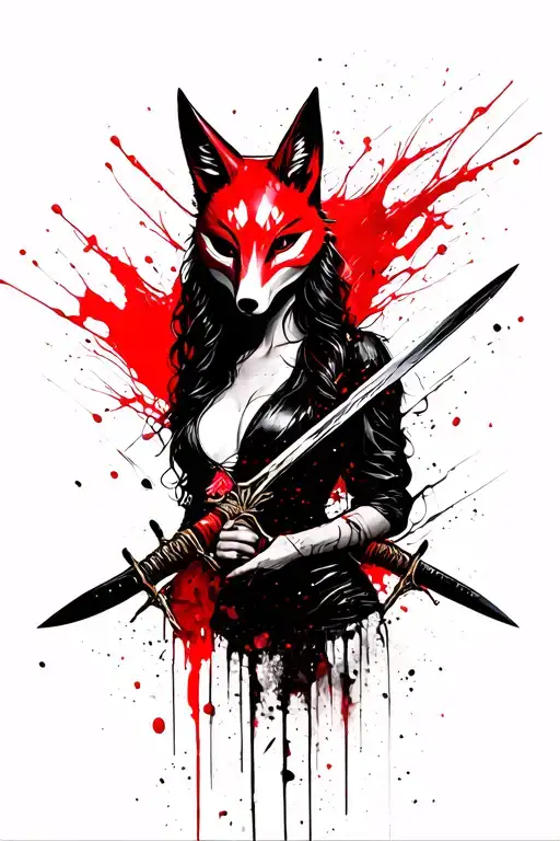 Woman With Fox Mask And Dagger In The Back Wind