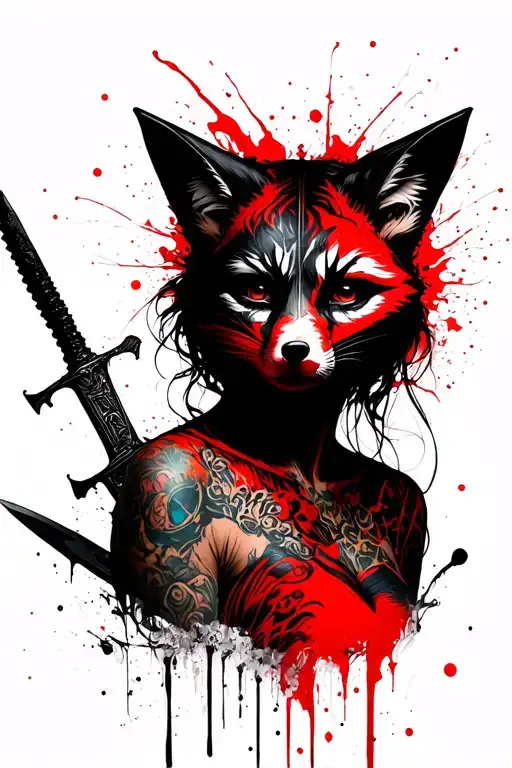 Sad Woman With A Fox Mask To Hide The Half Of Her Face And Dagger In The Back