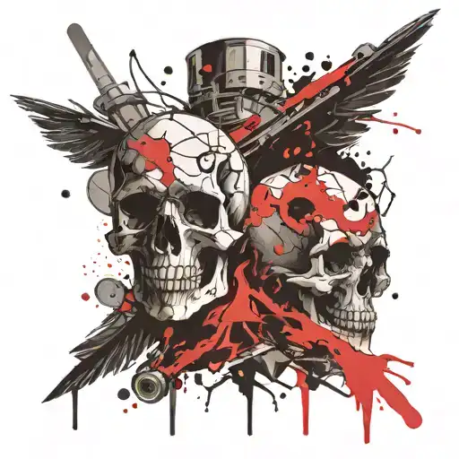 Two Skulls Surrounded Mountain Peaks