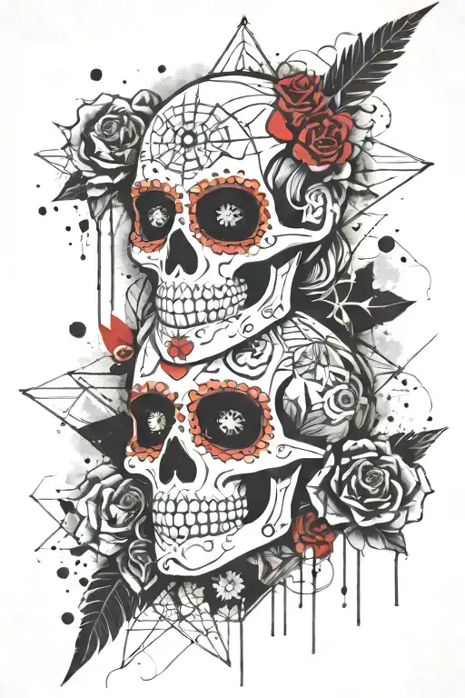 Dia De Los Muertos With Geometric Design In The Background