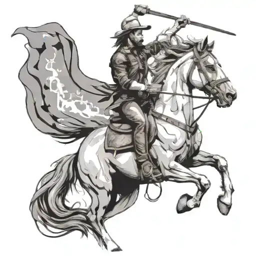Side View Of Rearing Horse With A Western Rider Holding A Torch
