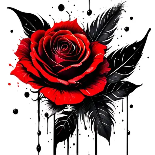 Feather And Rose Flower Blooming