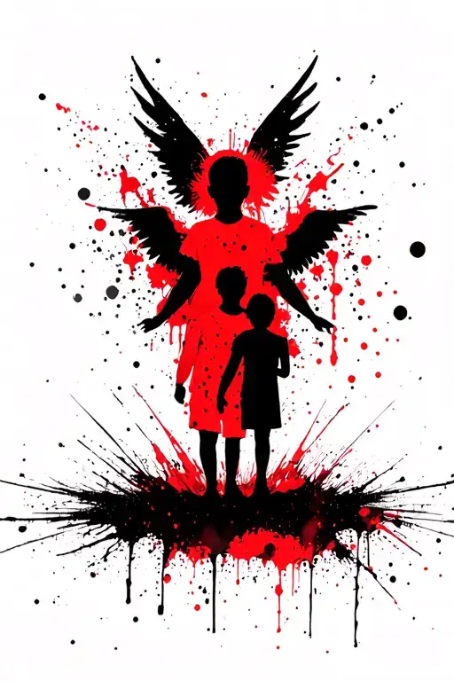 Family Silhouette With Boy Angel Above Make Only