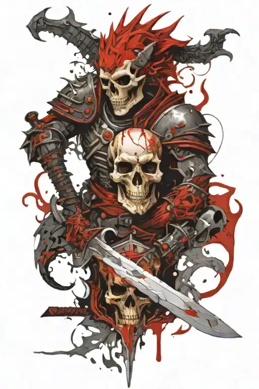 Skull In Ice Armor Holding A Sword In Front Of A Dragon