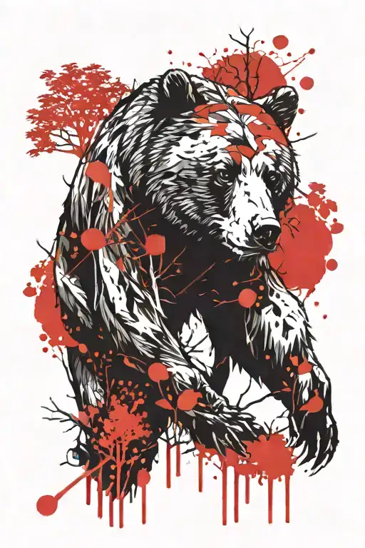 Bear And Trees And Moon Full Hand