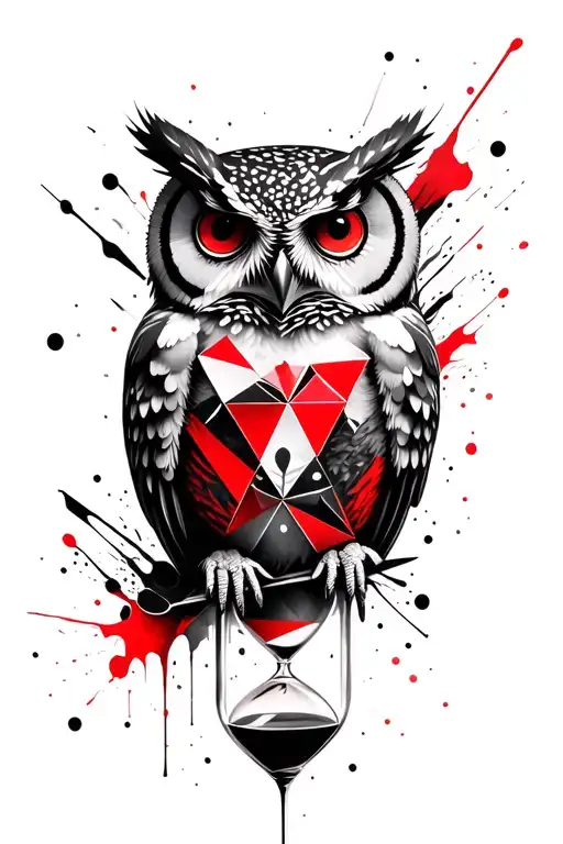 Geometric Owl With Abstract Hourglass Made Of Triangles