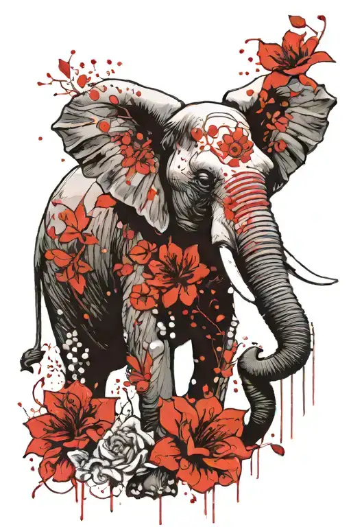 Elephant With Pearls And Honeysuckle Flowers