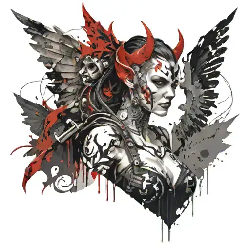 Female Gargoyle Warrior With Her Baby