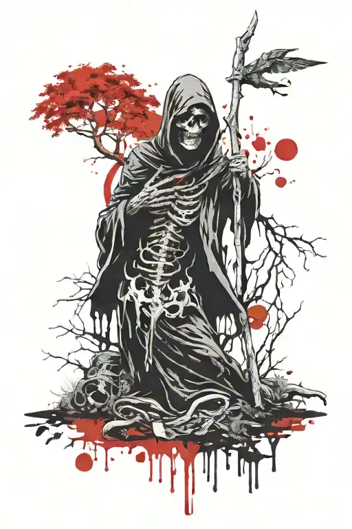 Grim Reaper Holding The Tree Of Life
