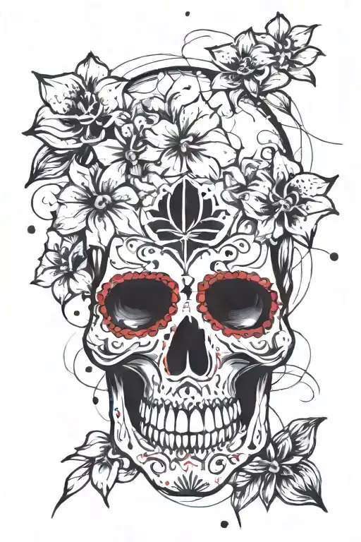 Sugar Skull With Orchids In Eyes