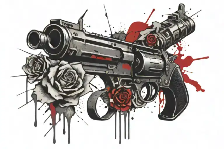 Rose Being Shot Out Of A Gun In Gothic Style