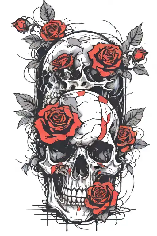 Broken Skull With Roses Growing Inside