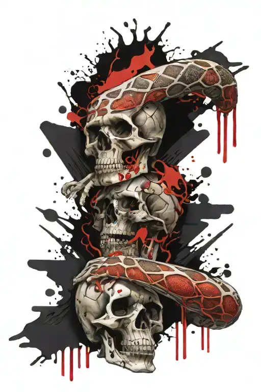 Full Arm Sleeve Trash Polka With Skull And Snake Realistic