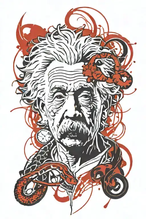 Full Arm Sleeve Trash Polka With Einstein Head And Snake Head Realistic