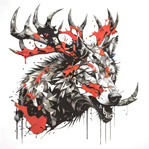 Wolf With Elk Antlers