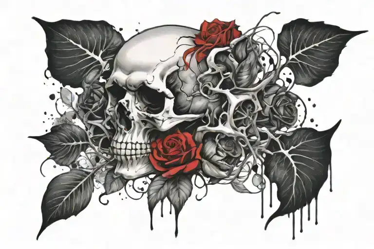 Skull Growing Mushrooms With Rose