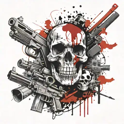 Skull And Machine Guns Around
