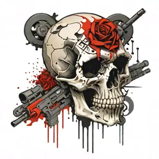 Skull And Ten Machine Guns Around