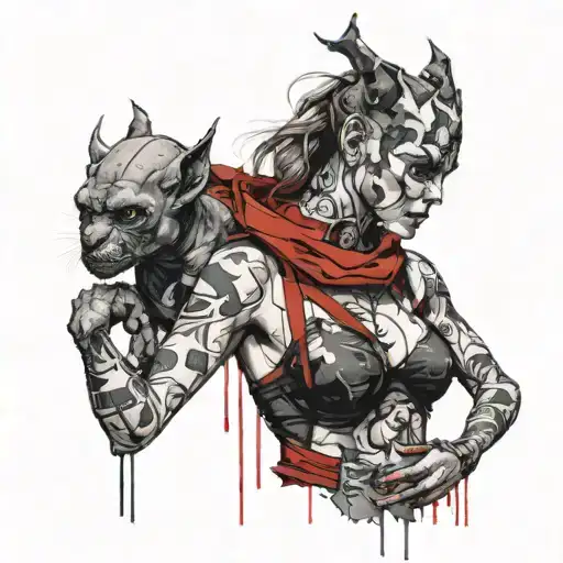 Female Gargoyle Warrior With Her Baby