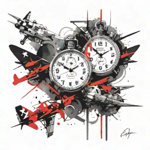 Watercolor 3 Clocks 3 Airplanes