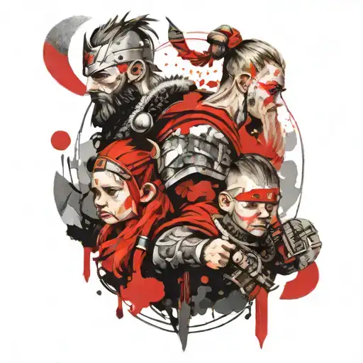 Viking Style Tattoo Of Two Brothers Protecting Their Little Sister