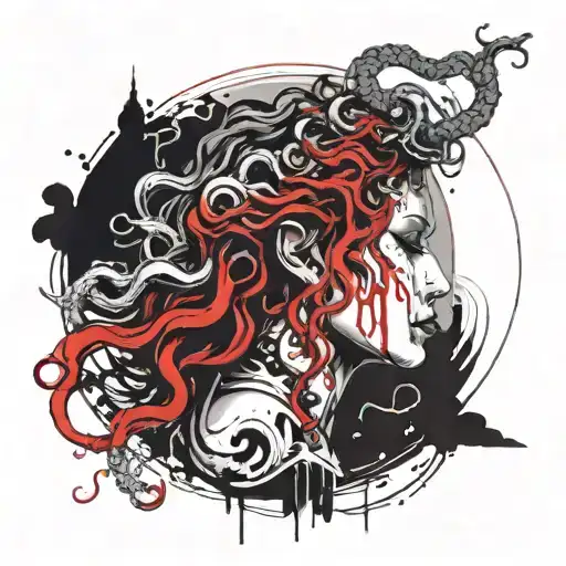 Medusa Head Profile Holding Hands In A Circle
