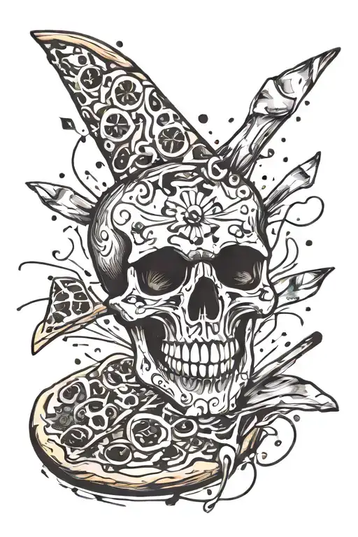 A Pizza Slice With A Calavera Skull As The Toppings