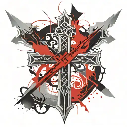 Design A Black And Grey Tattoo Of A Tribal Cross With Intricate Details