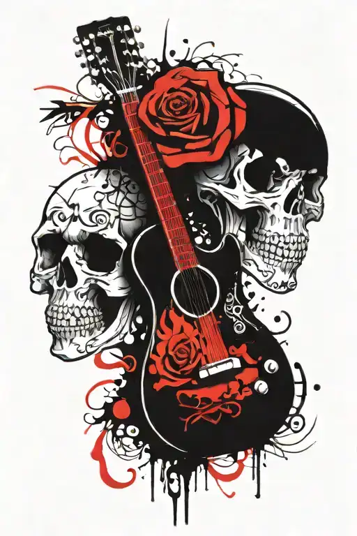Tattoo Sleeve With A Skull And A Guitar And The Sign Of Anarchy