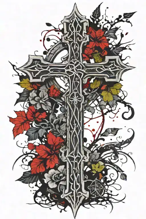 Stone Celtic Cross Ivy And Feathers