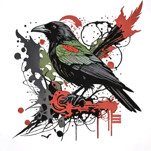 Edgar Allan Poe Raven Inspired Tattoo But Using Green Instead Of Red