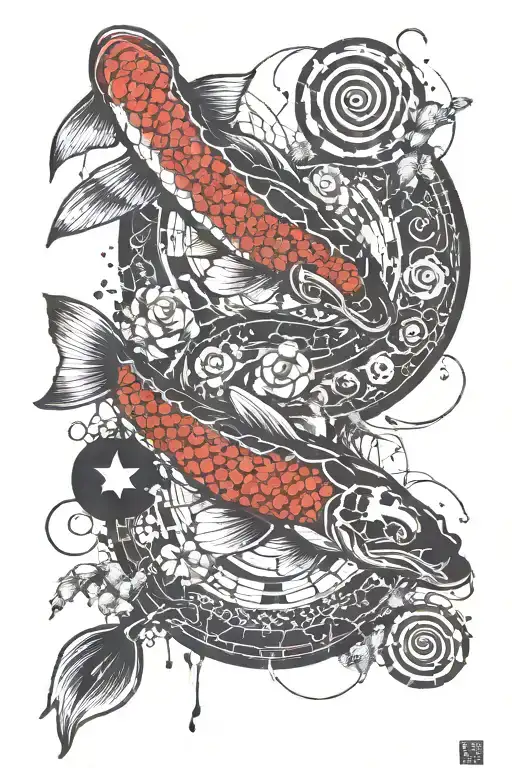 Japanese Koi And A Japanese Snake Playing The Board Game Go