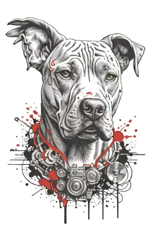 A Tattoo Gun Morphing Into A Pitbull's Head With Musical Elements