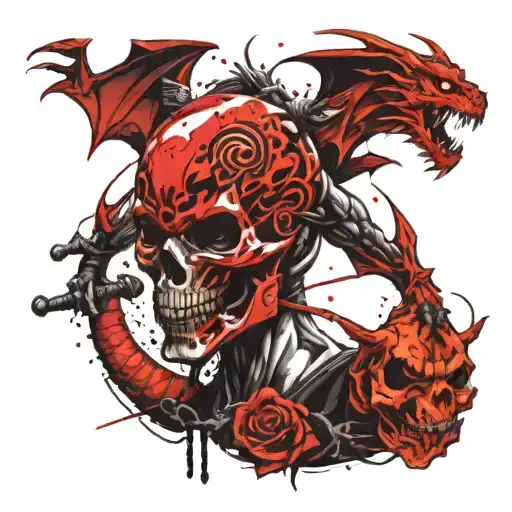 Ninja Next To The Skull And Dragon