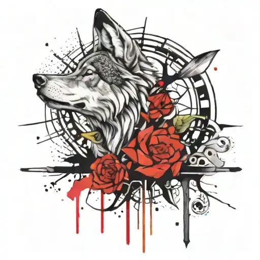 Scandinavian Style Tattoo Of A Wolf Eating The Sun