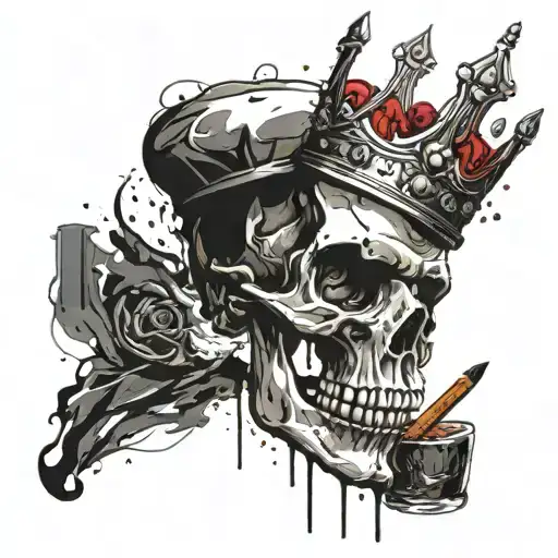 Skull Wearing Crown Smoking Cigar