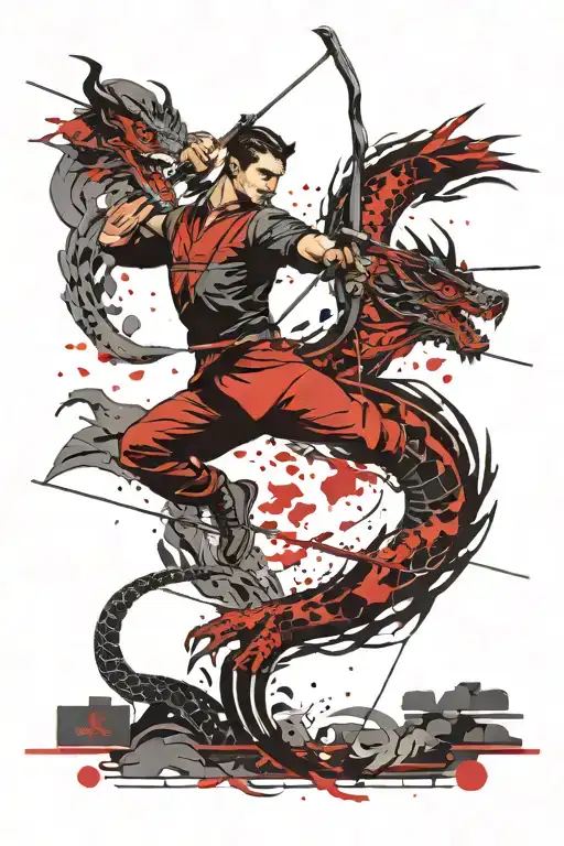 Archer Shooting Japanese Dragon