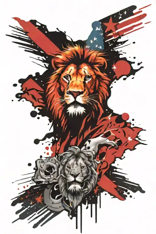 American Flag With Lion Roaring