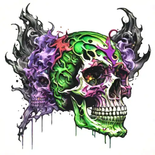 Decaying Skull With Purple And Green Flame Aura