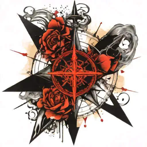 A Large Black Catholic Cross Superimposed In The Center Of A Compass Rose