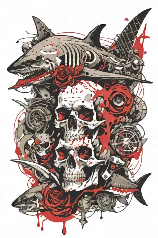 Skull And Shark Eating