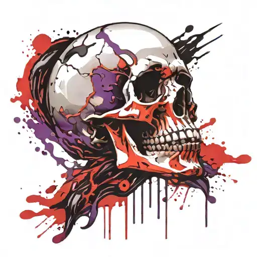 Black And Purple Skull That Is Melting