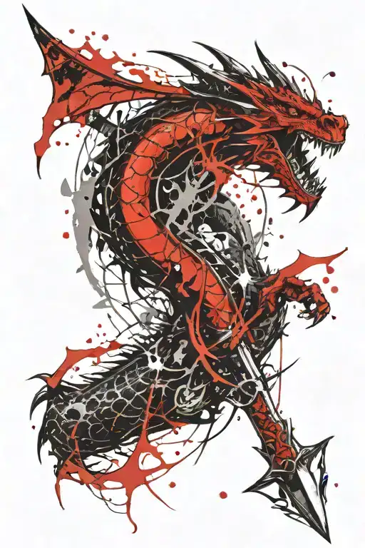 Dragon Shin Tattoo With Sword Embedded