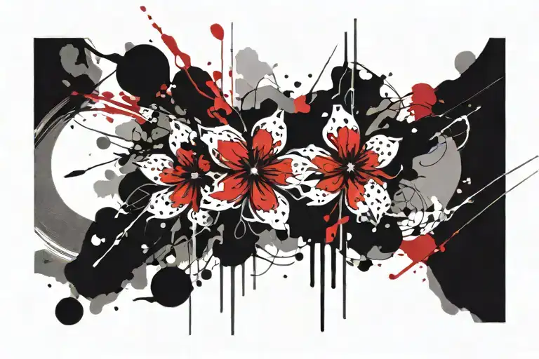 3 Red Flowers With Black