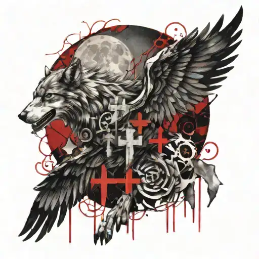 Fallen Angel Wolf Moon Cross Intertwined