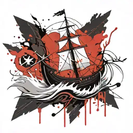 Wayfarer Rune Intertwined With Viking Ship Sailing Through Stormy Water