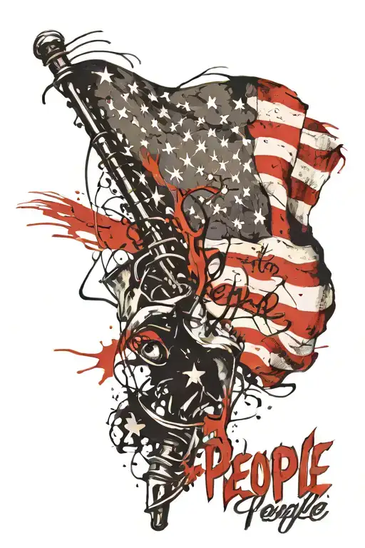 American Flag And We The People Written On It In Old English Script